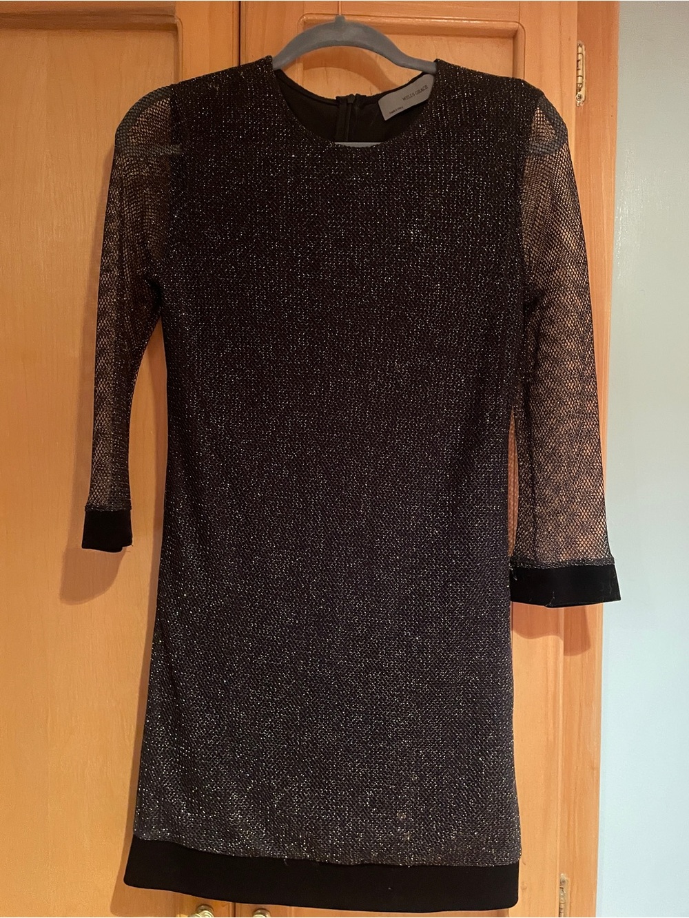 Sparkle Sheer-Sleeve Black Dress